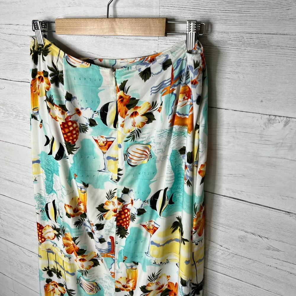 Crazy Horse Skirt Womens Size 14 Tropical Hawaiian Map Fish Wrap Zipper Resort - Picture 9 of 16